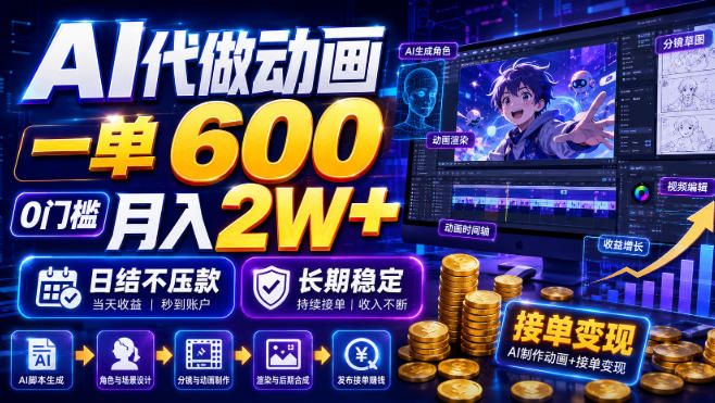 AI代做动画，一单600，0门槛月入2W+，日结不压款，长期稳定【揭秘】-海桐网创