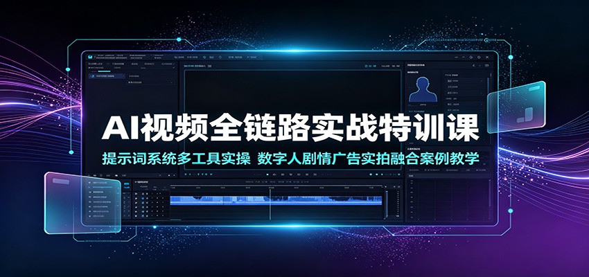 AI视频全链路实战特训课：提示词系统多工具实操，数字人剧情广告实拍融合案例教学-海桐网创