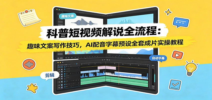 科普短视频解说全流程：趣味文案写作技巧，AI配音字幕预设全套成片实操教程-海桐网创