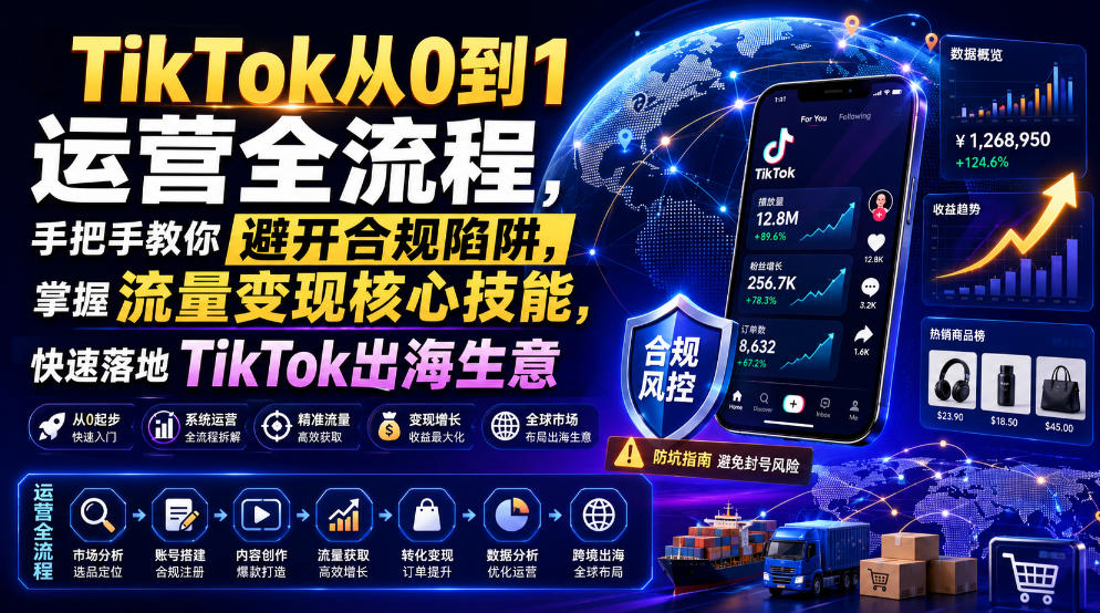 TikTok从0到1运营全流程，手把手教你避开合规陷阱，掌握流量变现核心技能，快速落地TikTok出海生意(更新7月)-海桐网创