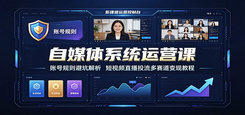 自媒体系统运营课：账号规则避坑解析，短视频直播投流多赛道变现教程-海桐网创