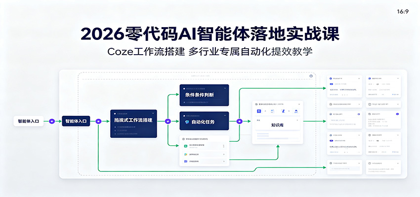 2026零代码AI智能体落地实战课：Coze工作流搭建，多行业专属自动化提效教学-海桐网创