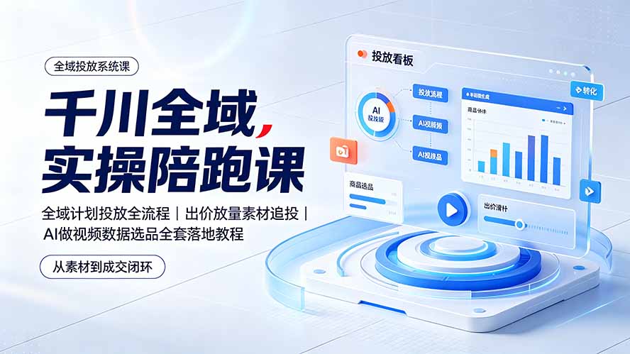 千川全域实操陪跑课：全域计划投放全流程｜出价放量素材追投｜AI做视频数据选品全套落地教程-海桐网创