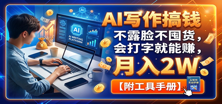 AI写作搞钱：不露脸不囤货，会打字就能赚，月入2W【附工具手册】-海桐网创