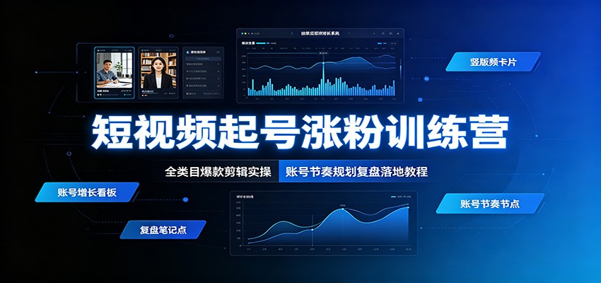 短视频起号涨粉训练营：全类目爆款剪辑实操，账号节奏规划复盘落地教程-海桐网创
