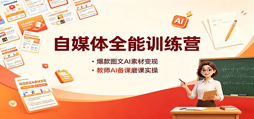 自媒体全能训练营：爆款图文AI素材变现，教师AI备课磨课实操-云网创