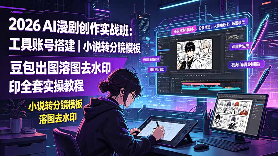 2026AI漫剧创作实战班：工具账号搭建｜小说转分镜模板｜豆包出图溶图去水印全套实操教程-海桐网创