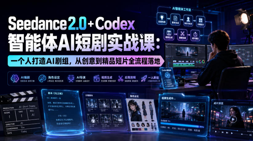 Seedance2.0+Codex智能体AI短剧实战课：一个人打造AI剧组，从创意到精品短片全流程-海桐网创