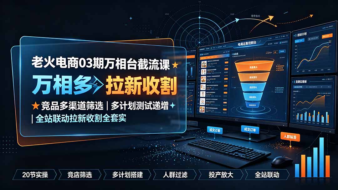 老火电商03期万相台截流课：竞品多渠道筛选｜多计划测试递增｜全站联动拉新收割全套实操教学-海桐网创