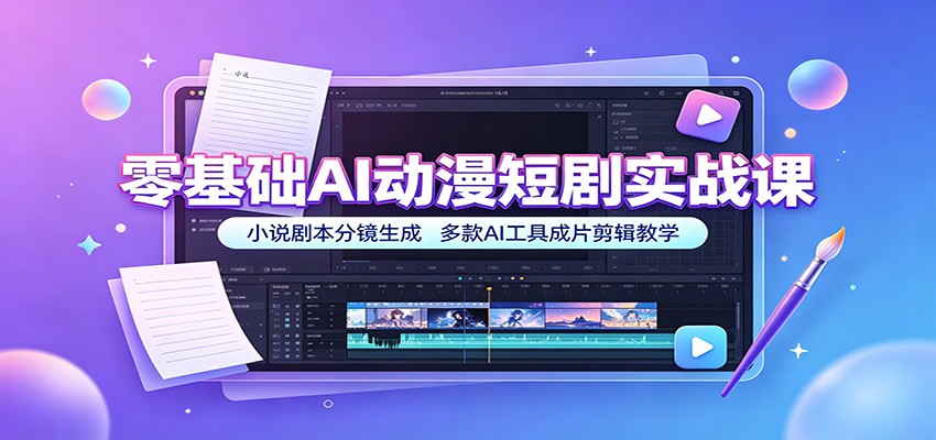 零基础AI动漫短剧实战课：小说剧本分镜生成，多款AI工具成片剪辑教学-海桐网创