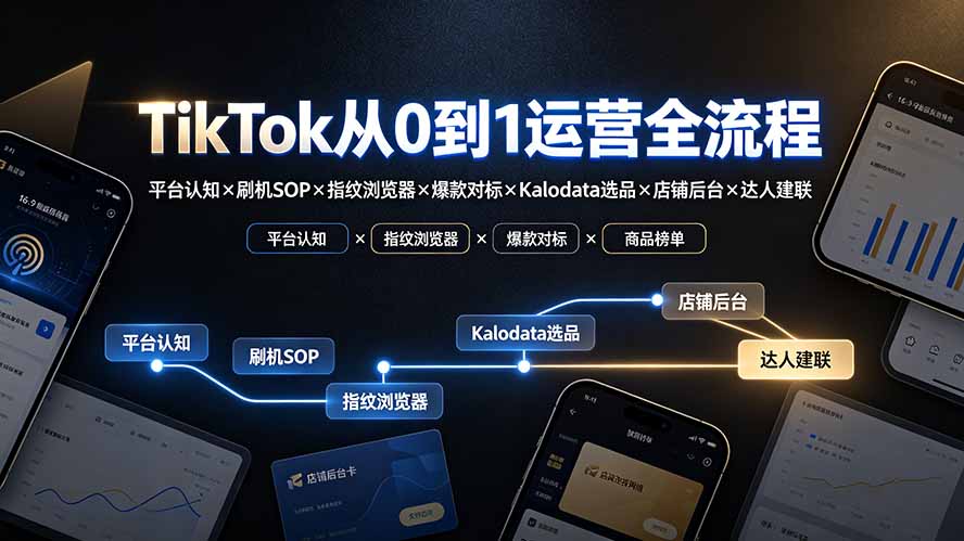 TikTok从0到1运营全流程：平台认知×刷机SOP×指纹浏览器×爆款对标×Kalodata选品×店铺后台×达人建联-海桐网创