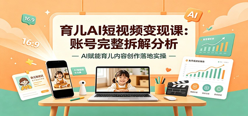 育儿AI短视频变现课：账号完整拆解分析，AI赋能育儿内容创作落地实操-海桐网创