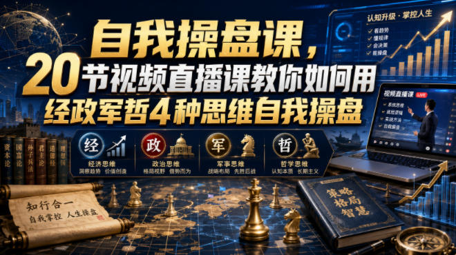 自我操盘课，20节视频直播课教你如何用经政军哲4种思维自我操盘-海桐网创