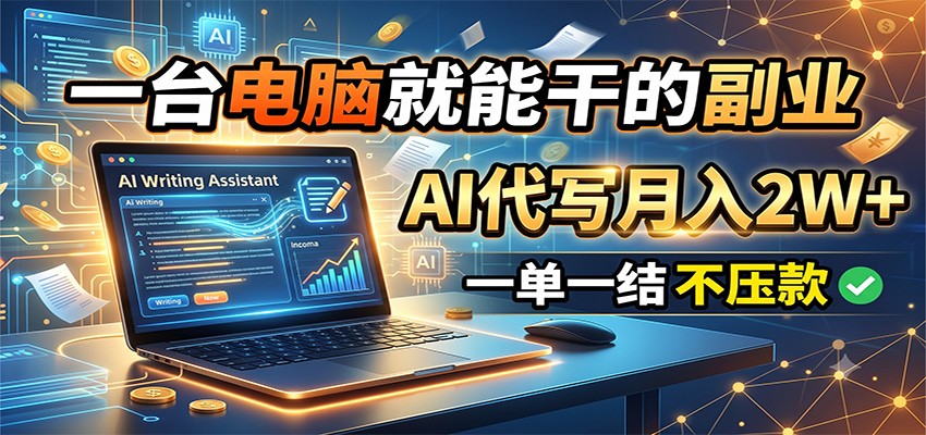 一台电脑就能干的副业，AI代写月入2W+，一单一结不压款-海桐网创