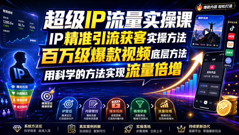 超级IP流量实操课，IP精准引流获客实操方法，百万级爆款视频底层方法，用科学的方法实现流量倍增-海桐网创