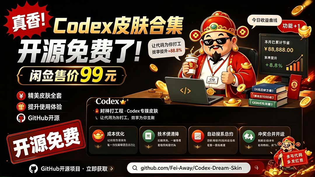 闲鱼售卖99元的Codex皮肤包，GitHub 免费开源了！让你的codex变成精美界面 Codex Dream Skin-海桐网创