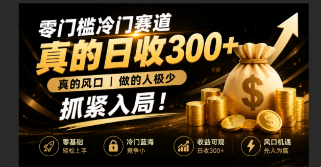 零成本冷门赛道，真的日300+真风口，做得人极少！赶紧入局，超级简单！-海桐网创