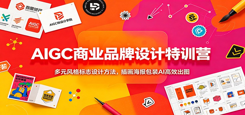 AIGC商业品牌设计特训营：多元风格标志设计方法，插画海报包装AI高效出图-海桐网创