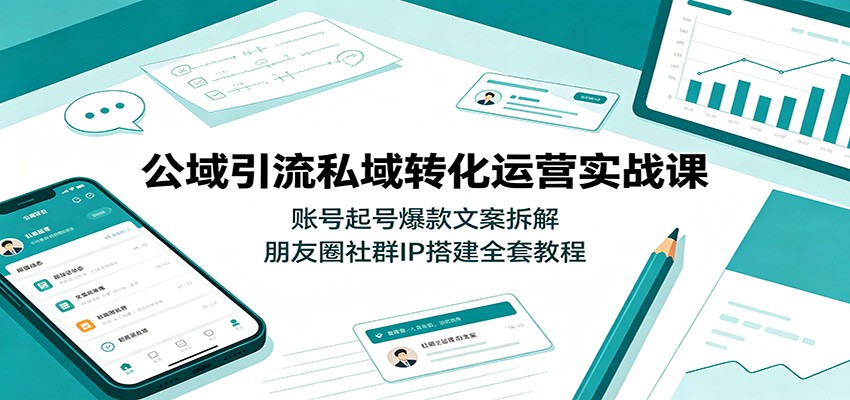 公域引流私域转化运营实战课：账号起号爆款文案拆解，朋友圈社群IP搭建全套教程-海桐网创