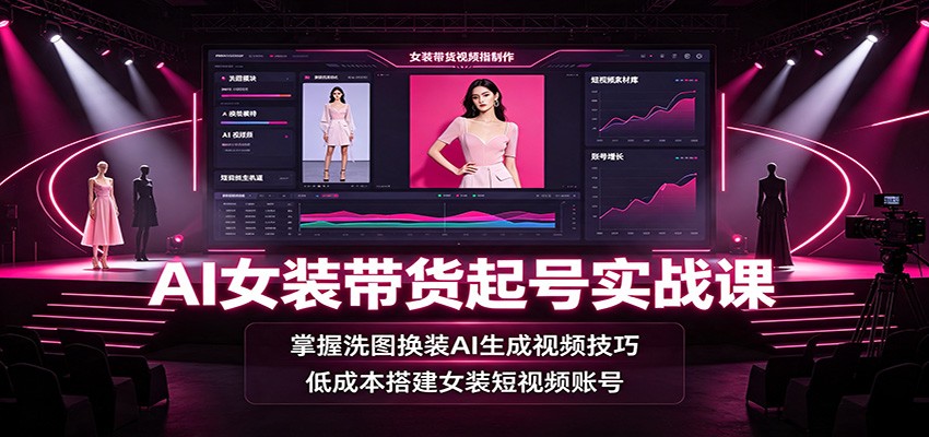 AI女装带货起号实战课：掌握洗图换装AI生成视频技巧，低成本搭建女装短视频账号-海桐网创