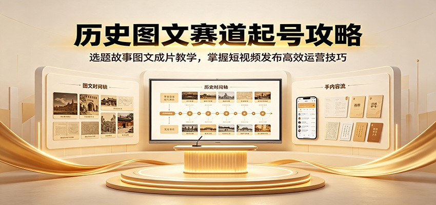 历史图文赛道起号攻略：选题故事图文成片教学，掌握短视频发布高效运营技巧-海桐网创