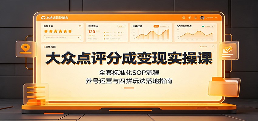 大众点评分成变现实操课：全套标准化SOP流程，养号运营与四拼玩法落地指南-海桐网创