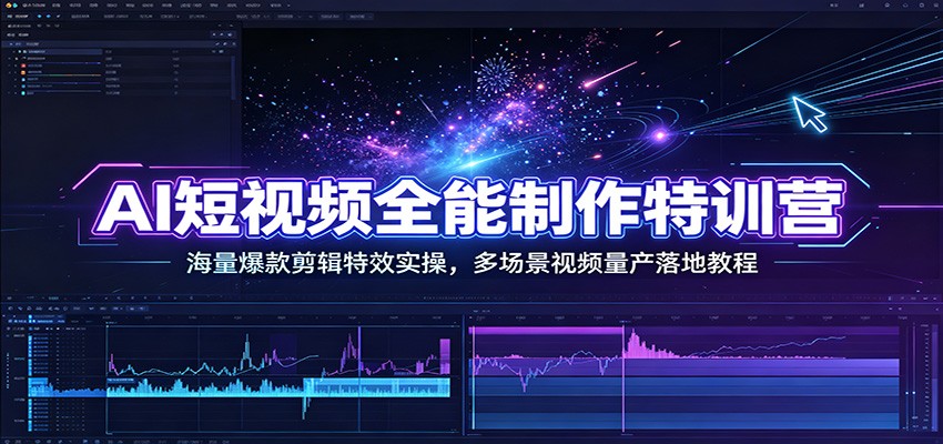 AI短视频全能制作特训营：海量爆款剪辑特效实操，多场景视频量产落地教程-海桐网创
