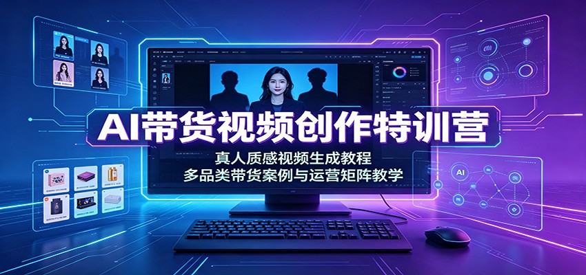 AI带货视频创作特训营：真人质感视频生成教程，多品类带货案例与运营矩阵教学-海桐网创
