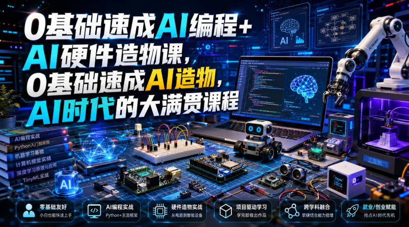 0基础速成AI编程+AI硬件造物课,0基础速成AI造物,AI时代的大满贯课程-海桐网创
