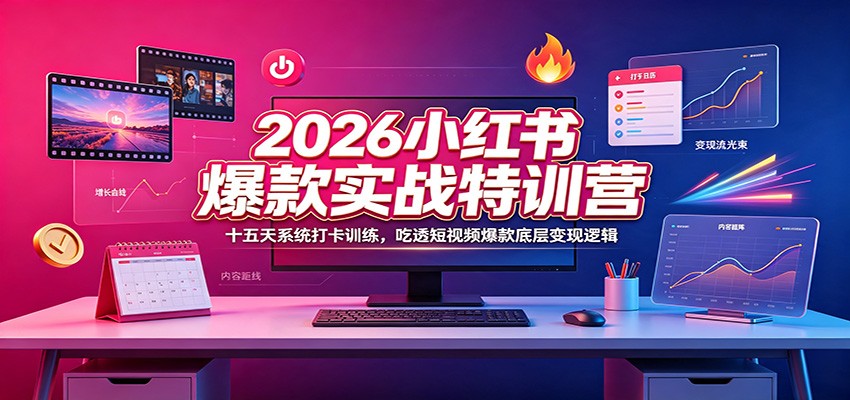 2026小红书爆款实战特训营：十五天系统打卡训练，吃透短视频爆款底层变现逻辑-海桐网创