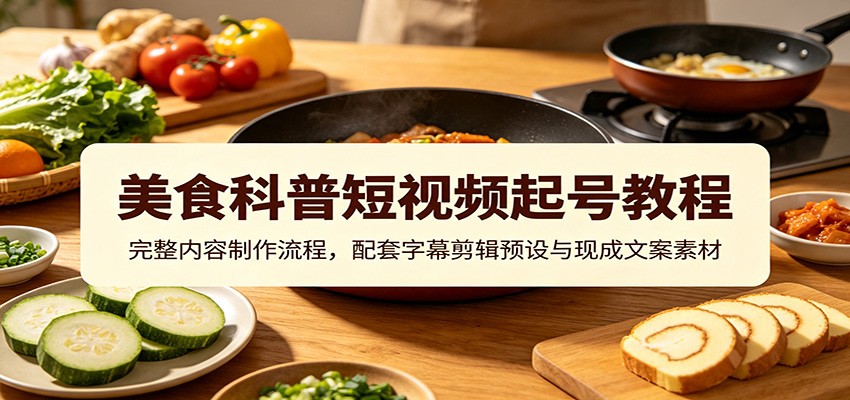 美食科普短视频起号教程：完整内容制作流程，配套字幕剪辑预设与现成文案素材-海桐网创