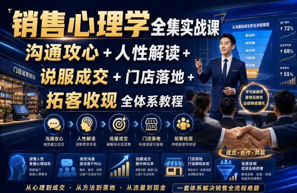 销售心理学全集实战课|沟通攻心+人性解读+说服成交+门店落地+拓客收现全体系教程-海桐网创