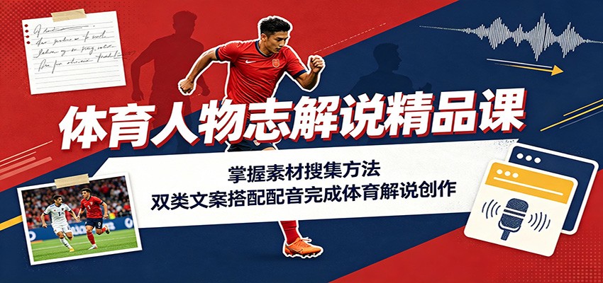 体育人物志解说精品课:掌握素材搜集方法,双类文案搭配配音完成体育解说创作-海桐网创