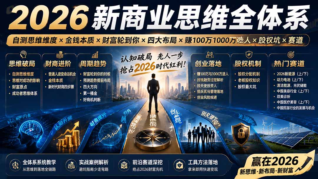 2026新商业思维全体系:自测思维维度×金钱本质×财富轮到你×四大布局×赚100万1000万选人×股权坑×赛道-海桐网创