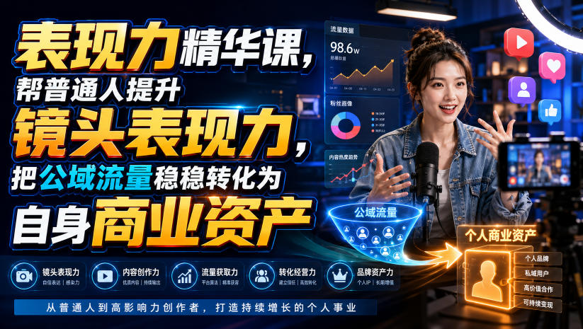 表现力精华课,帮普通人提升镜头表现力,把公域流量稳稳转化为自身商业资产-海桐网创