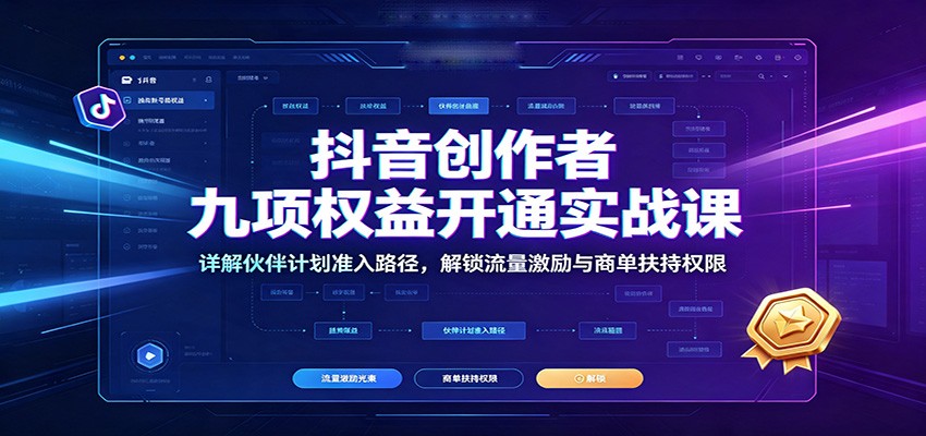 抖音创作者九项权益开通实战课：详解伙伴计划准入路径，解锁流量激励与商单扶持权限-海桐网创
