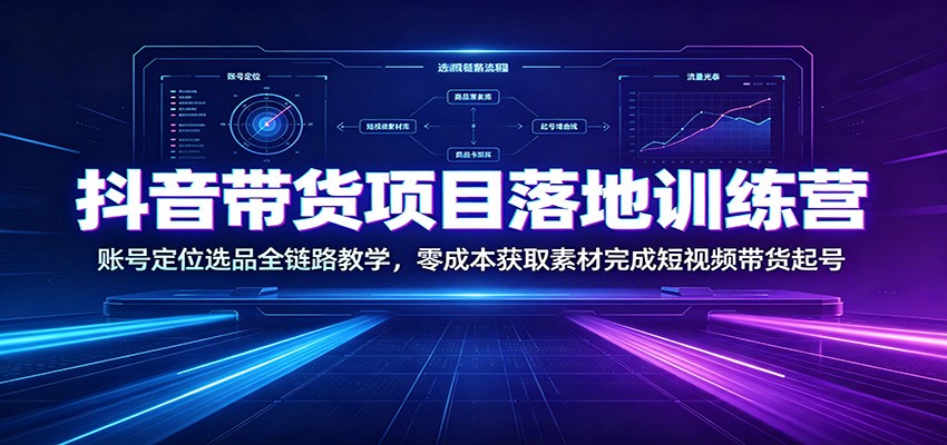 抖音带货项目落地训练营：账号定位选品全链路教学，零成本获取素材完成短视频带货起号-海桐网创