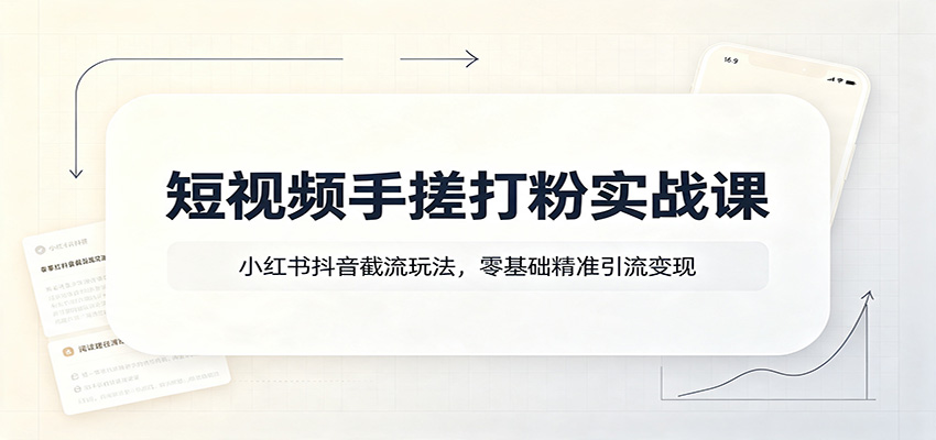 短视频手搓打粉实战课：小红书抖音截流玩法，零基础精准引流变现-海桐网创