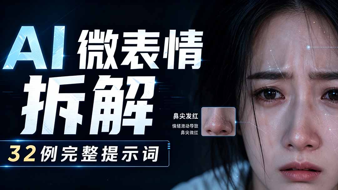 AI微表情拆解提示词合集,精准调控AI角色表情,告别塑料感、AI面瘫脸。-海桐网创