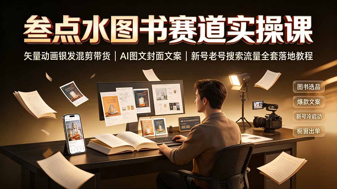 叁点水图书赛道实操课|矢量动画银发混剪带货,AI图文封面文案,新号老号搜索流量全套落地教程-海桐网创