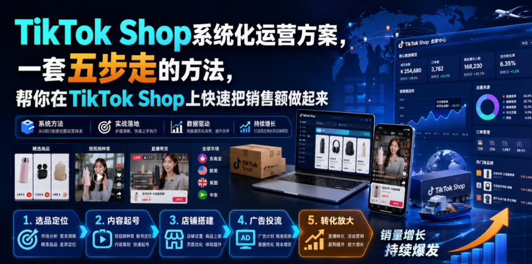 TikTok Shop系统化运营方案,一套五步走的方法,帮你在TikTok Shop上快速把销售额做起来【原创双语字幕】-海桐网创