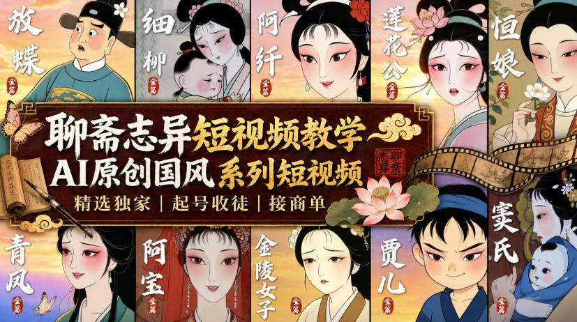 聊斋志异短视频教学，AI原创国风系列短视频，精选独家丨起号收徒丨接商单(更新0818)-海桐网创
