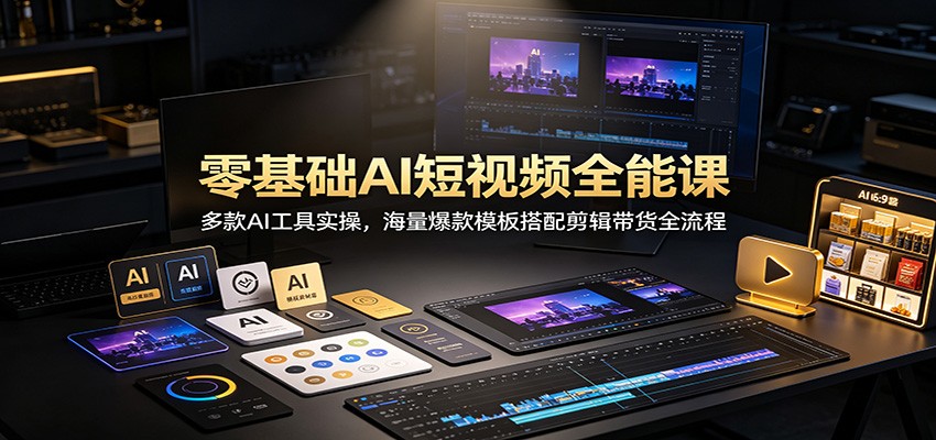 零基础AI短视频全能课：多款AI工具实操，海量爆款模板搭配剪辑带货全流程-海桐网创