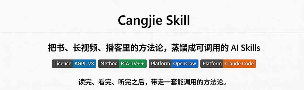 图片[1]-全网走红！GitHub上6.7K Star的开源项目，把任何书、长视频、播客蒸馏成AI工具，值得收藏 cangjie-skill-海桐网创