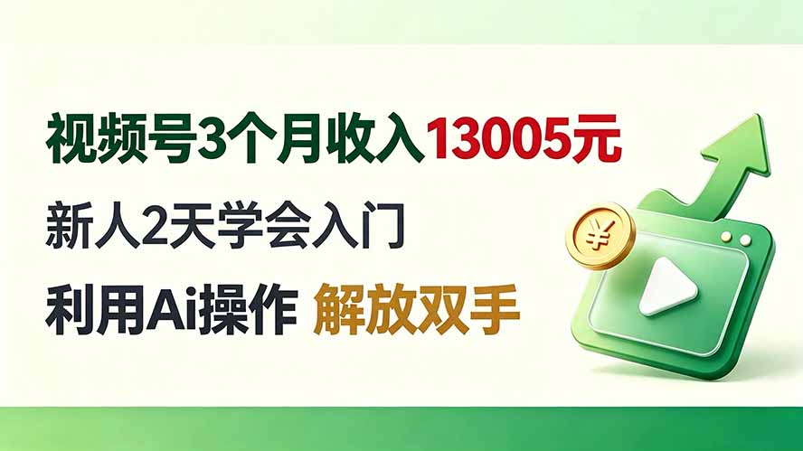 视频号3个月收入13005元， 新人2天学会入门， 利用Ai操作 解放双手！-海桐网创