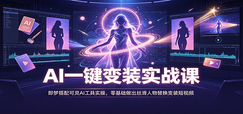 AI一键变装实战课：即梦搭配可灵AI工具实操，零基础做出丝滑人物替换变装短视频-海桐网创