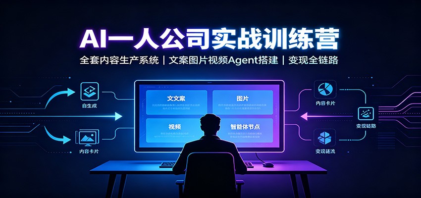 AI创作一人公司实战训练营：全套内容生产系统，文案图片视频Agent搭建变现全链路-海桐网创