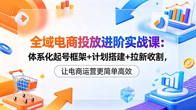 全域电商投放进阶实战课:体系化起号框架+计划搭建+拉新收割,让电商运营更简单高效-海桐网创