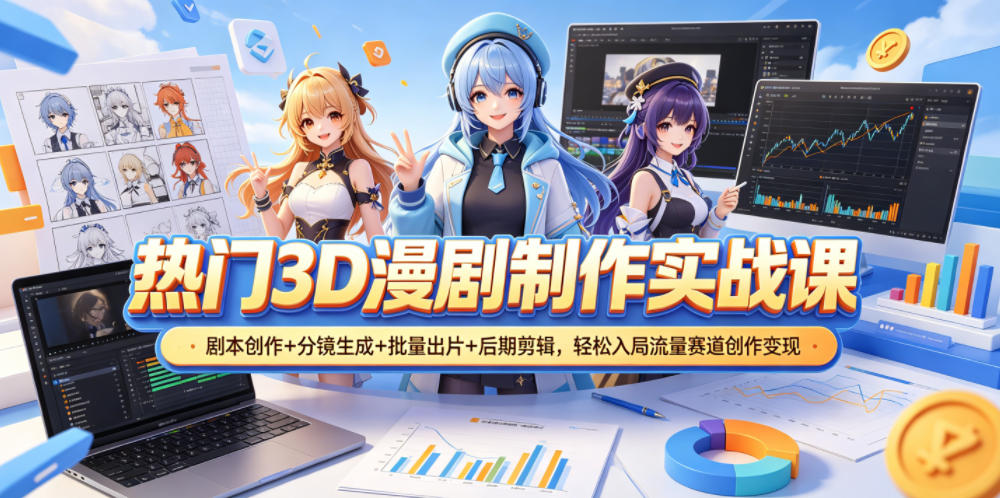 热门3D漫剧制作实战课，剧本创作+分镜生成+批量出片+后期剪辑，轻松入局流量赛道创作变现-海桐网创
