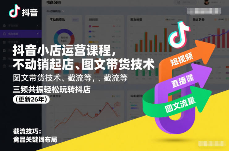 抖音小店运营课程,不动销起店、图文带货技术、截流等,三频共振轻松玩转抖店(更新260815)-海桐网创